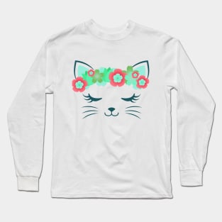 Kawaii cat, kitty kat, flower crown, cute cat, cat party, cat gift, pretty kitty, cat lover, cat collection, cat face Long Sleeve T-Shirt